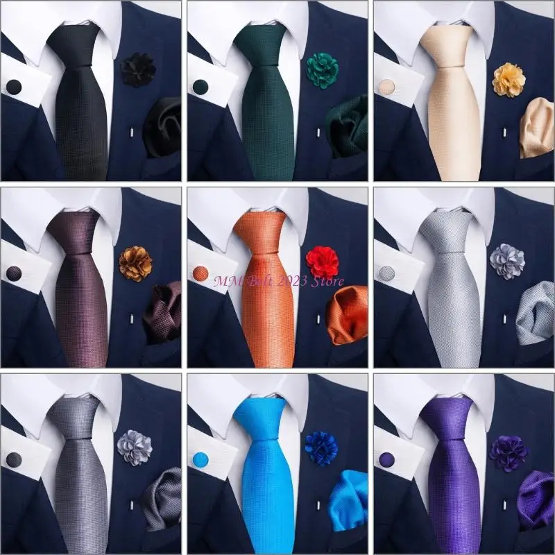 

49ME Elegant 25x25cm Pocket Square Tie Set With Cufflinks Lapel Pin For Wedding Business Attire