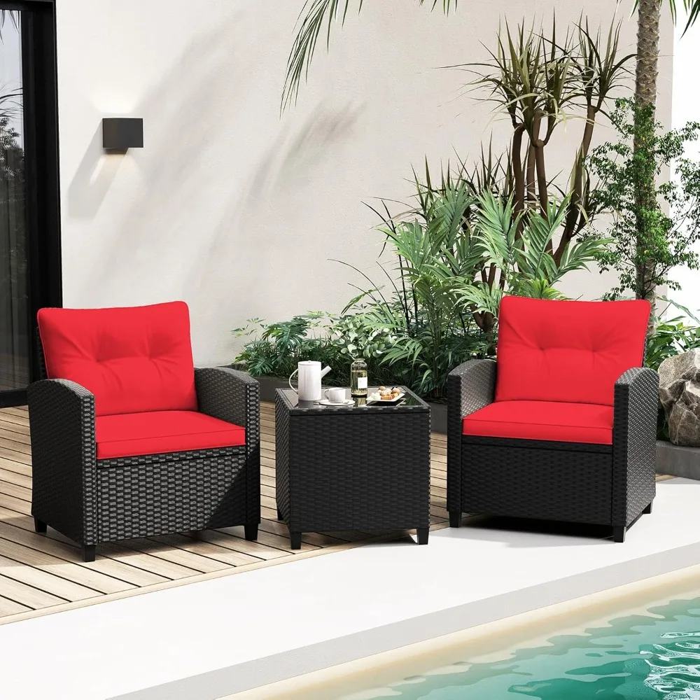 

3-piece Terrace Furniture Set - Wicker Wicker Bar Small Bar Sofa Set with Glass Countertop Coffee Table