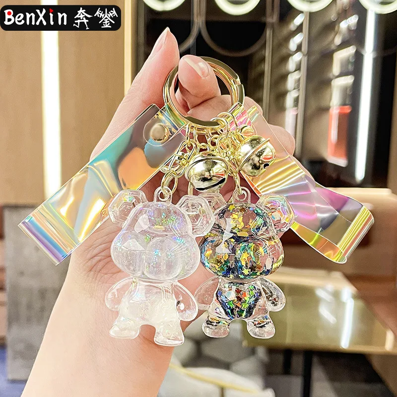 민소 오일 충전 야광 용과 곰 열쇠고리, 자동차 펜던트, 정교한 피규어, 커플 백팩, 선물