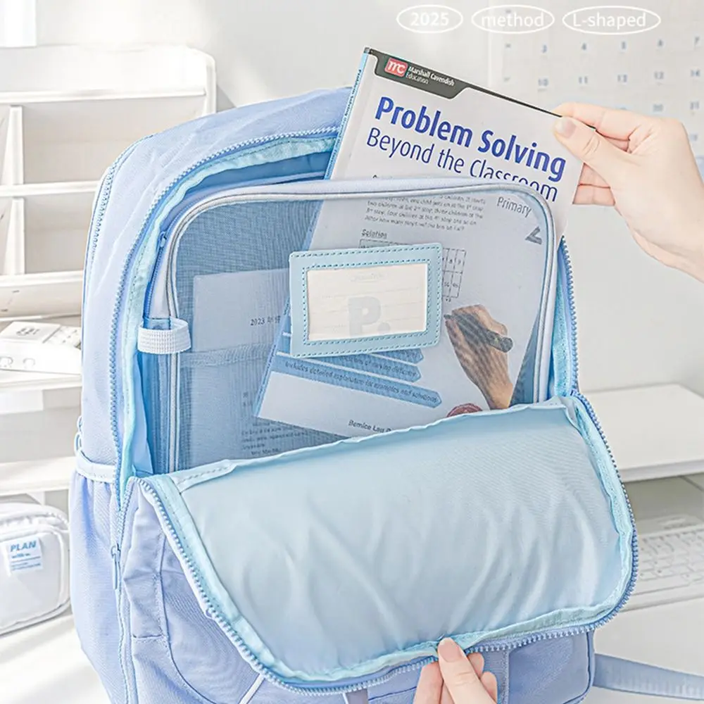 A4 Nylon Mesh File Bag Multifunctional Transparent File Folder Bag Solid Color Large Capacity Transparent Zipper Pouch Students