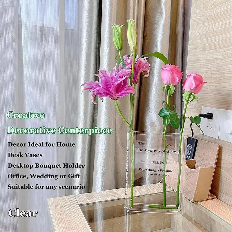 Clear Acrylic Vase Clear Book Shaped Vase Cultural Flavor Decorative Acrylic Vase For Unique Home Bedroom Office Accent Book