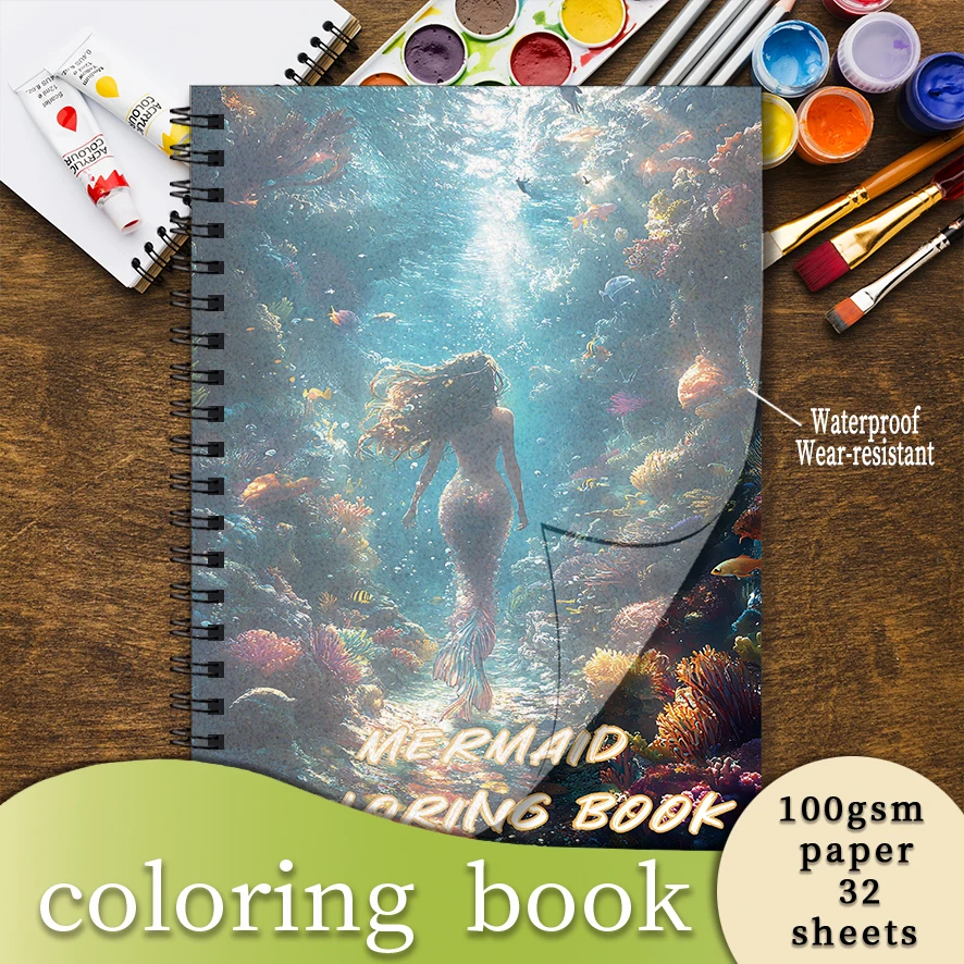 

Mermaid Coloring Book for Adults - 8.3x 11.2 Inch 32 Page Coloring Book - Helps Reduce Stress and Ease Emotions
