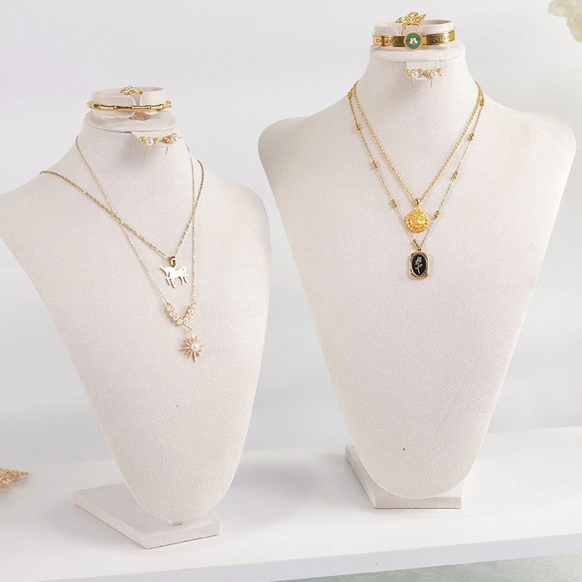 Body Velvet Jewelry Display Busts Humanoid Neck/Chest (Necklaces/Earrings), Soft Velvet Anti-Scratch, Lightweight Paper Core