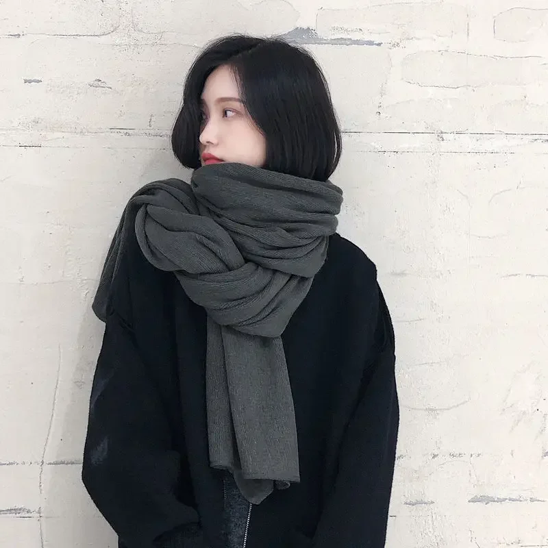 50X200cm Thick Warm Scarf for Women Pure Color Ladies Imitation Cashmere Black Scarf Female Winter To Keeping Warm Black Grey