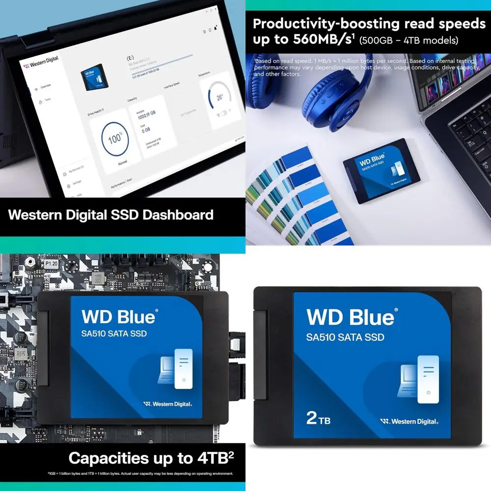 

2 ТБ WD Blue SA510 SATA внутренний твердотельный накопитель SSD - SATA III 6 Гбит/с, 2.5 дюйма/7 мм, до 560 МБ/с - WDS200T3B0A