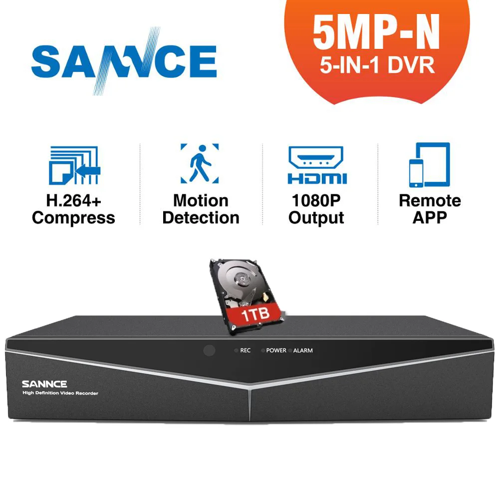 

SANNCE 5MP-N 8CH HD Video Surveillance DVR 5IN1 H.264+ Digital Recorder Motion Detection For 2MP 3MP 5MP IP CCTV Cameras