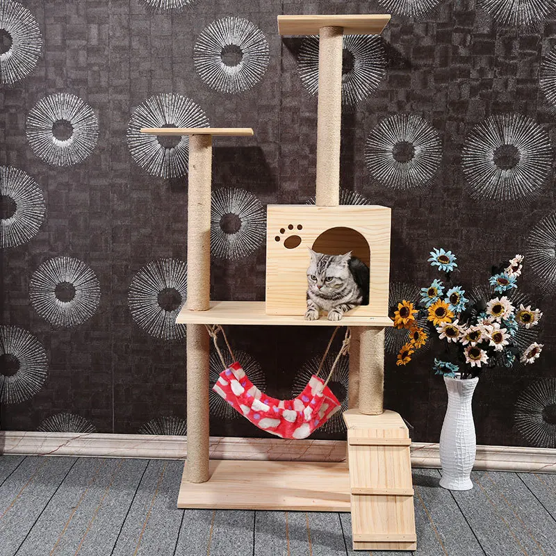 

Cat climbing frame Solid wood sisal cat nest Tree scratching board Toy platform Integrated shelf Cat scratching Envi