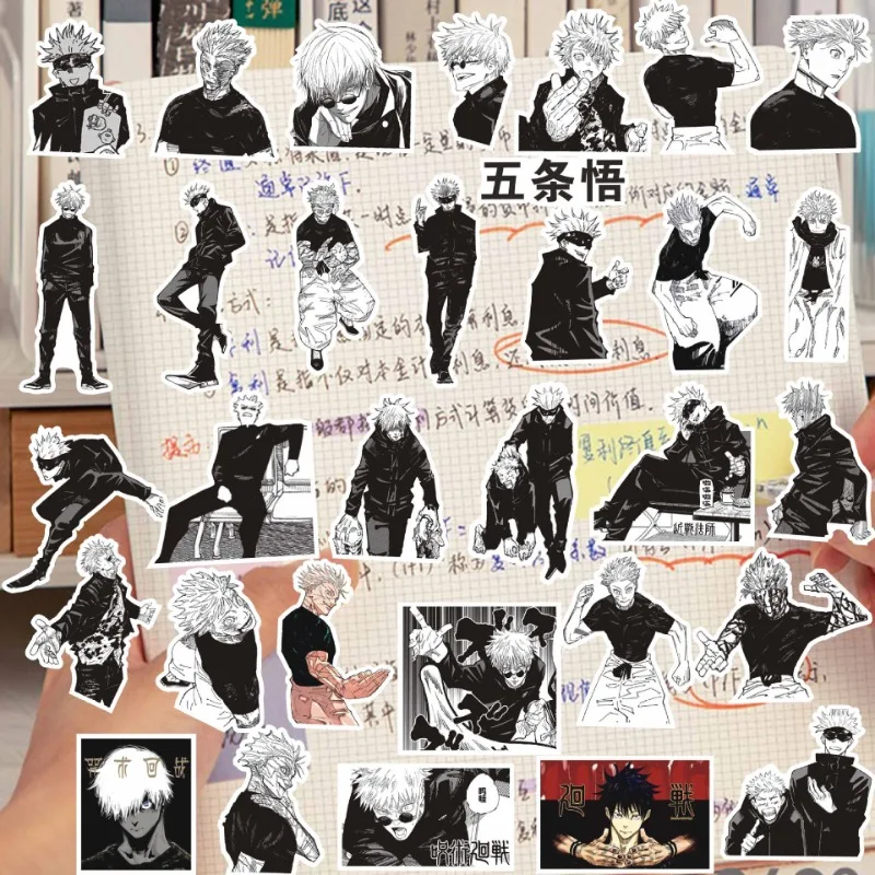 50PCS Anime Jujutsu Kaisen Stickers Black and White Style Graffiti Decals DIY Car Phone Laptop Skateboard Cool Sticker Toy