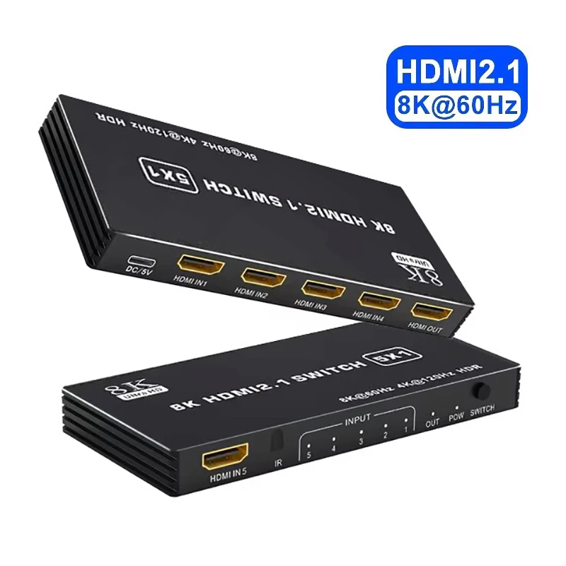 8K 60Hz HDMI 2.1 Switch Splitter 3 4 5 Port 3x1 4x1 5x1 HDMI Switcher Video Converter 4K 120Hz Support CEC 48gbps HDR IR Remote