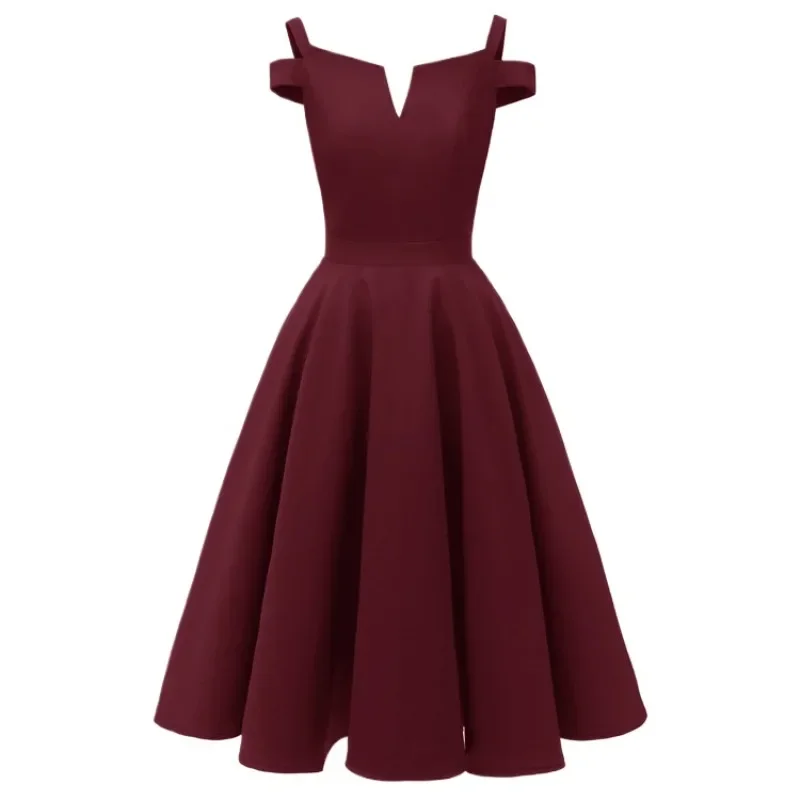 2024 Spring Summer New Retro V-neck Strap Dress Hepburn Vintage Waist Collection 1950s 60s Elegant Temperment Slim Evening Dress