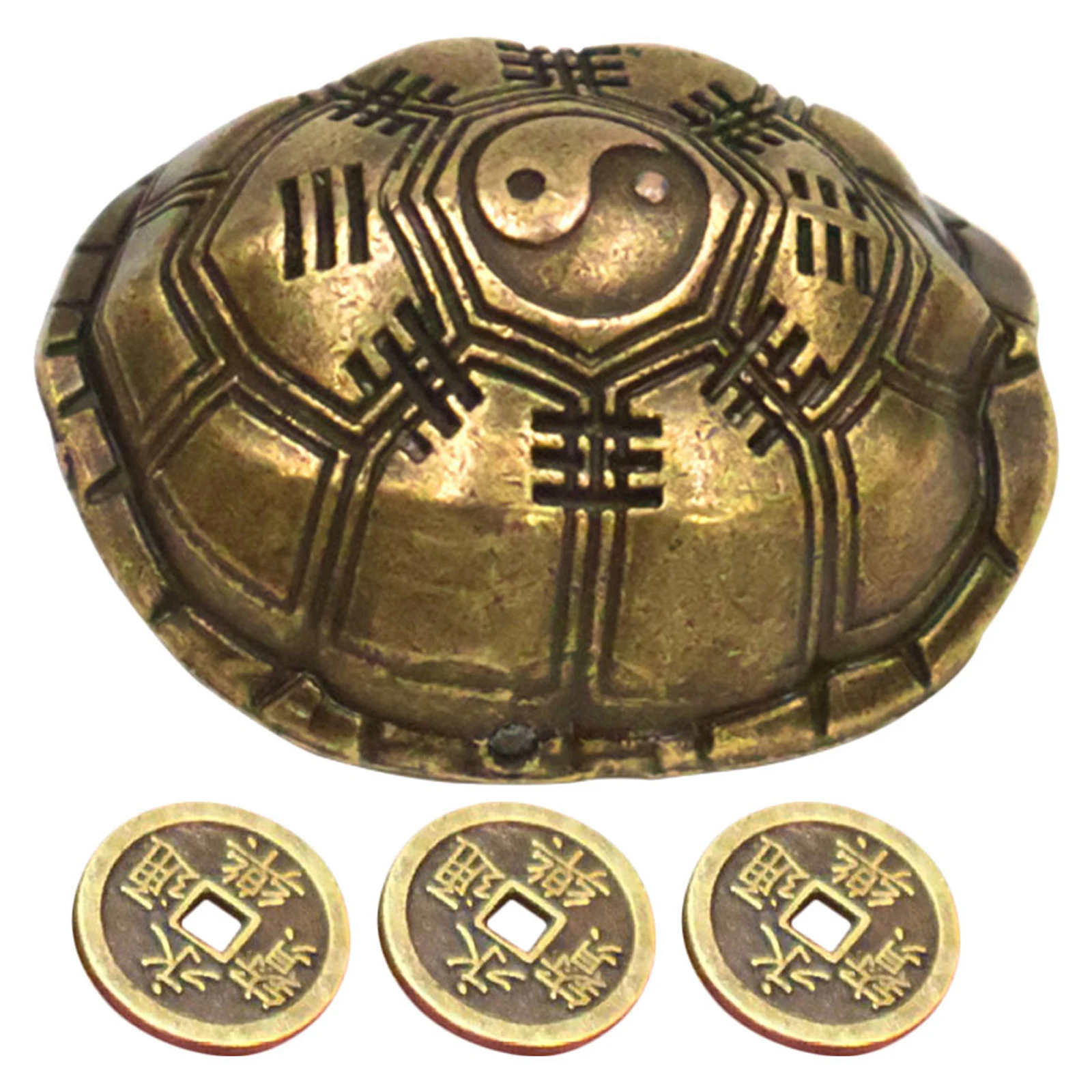 

1Set Chinese Divination Game Turtle Shell Zinc Alloy Coin Desktop Decor Fortune Telling Prop Exquisite Sculpture