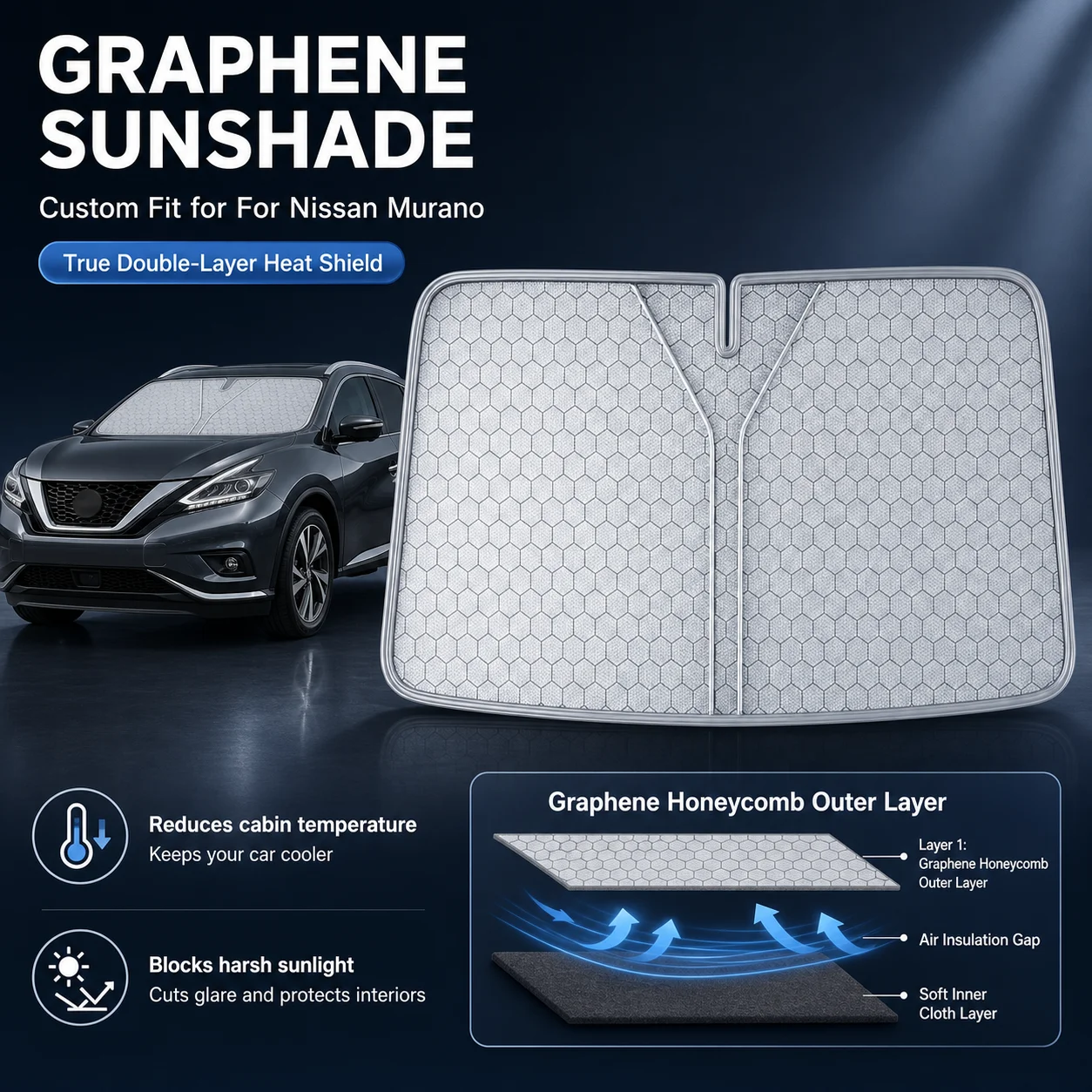

For Nissan Murano Graphene Windshield Sunshade Custom Fit Car Sunshade UV Sun Protection Car Interior Accessories