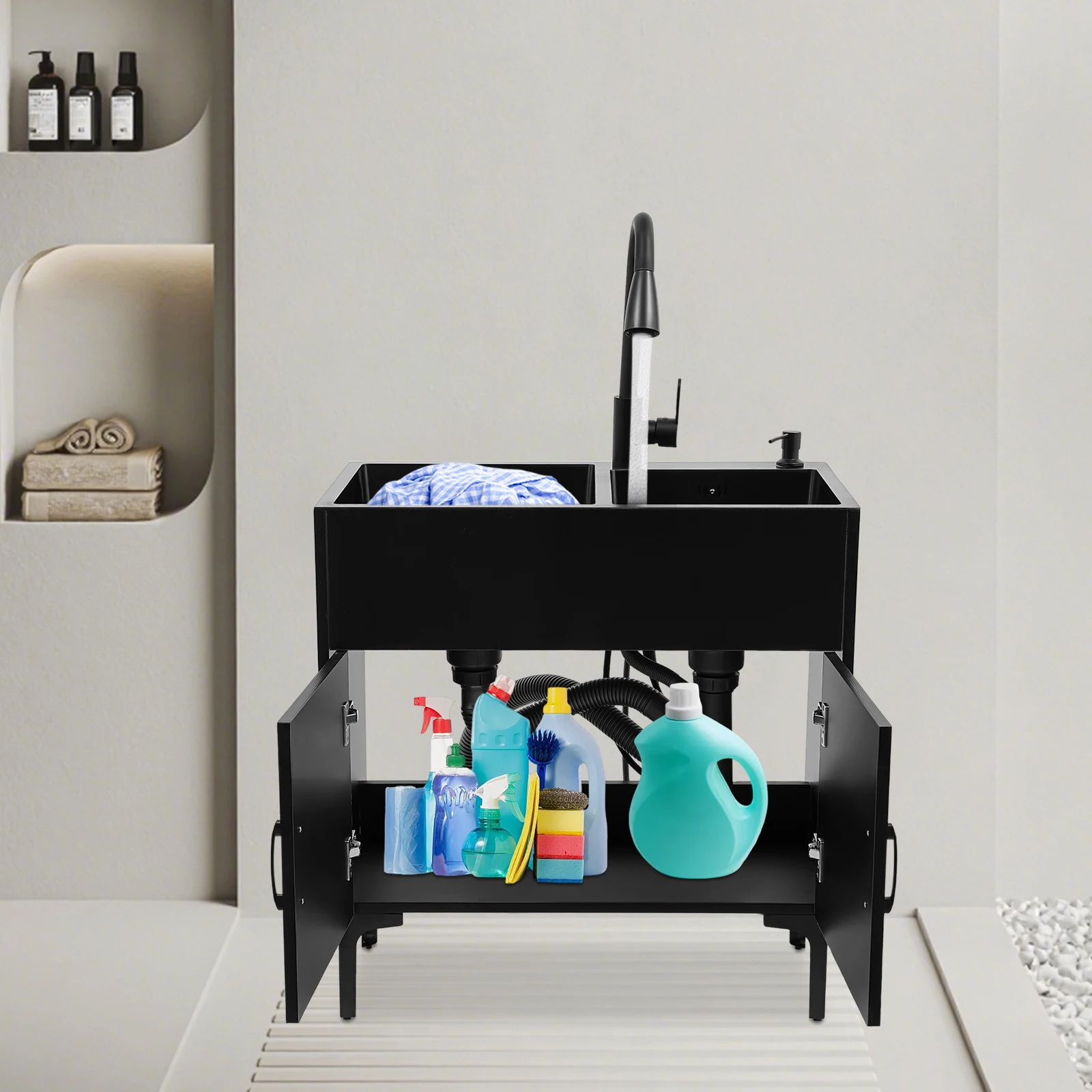 201 حوض غسيل من الفولاذ المقاوم للصدأ حوض غسيل مع حوض صنبور قابل للسحب مع خزانة للمطابخ والمطاعم ومحلات الحلوى #4