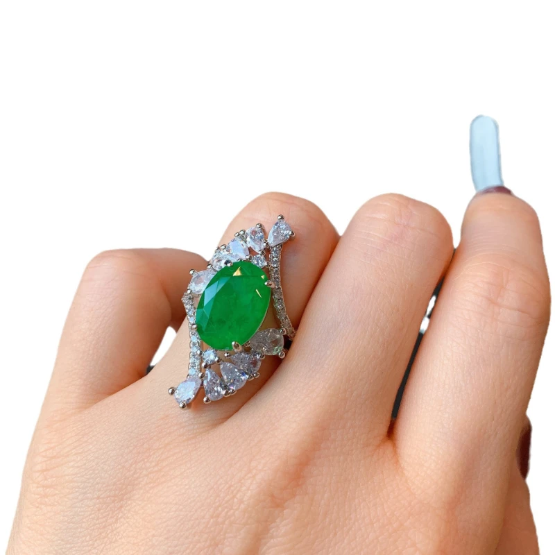 Geometric Creative Design Emerald Blue Ring Premium Touch 925 Sterling Silver Ladies Wedding Party Anniversary Jewelry