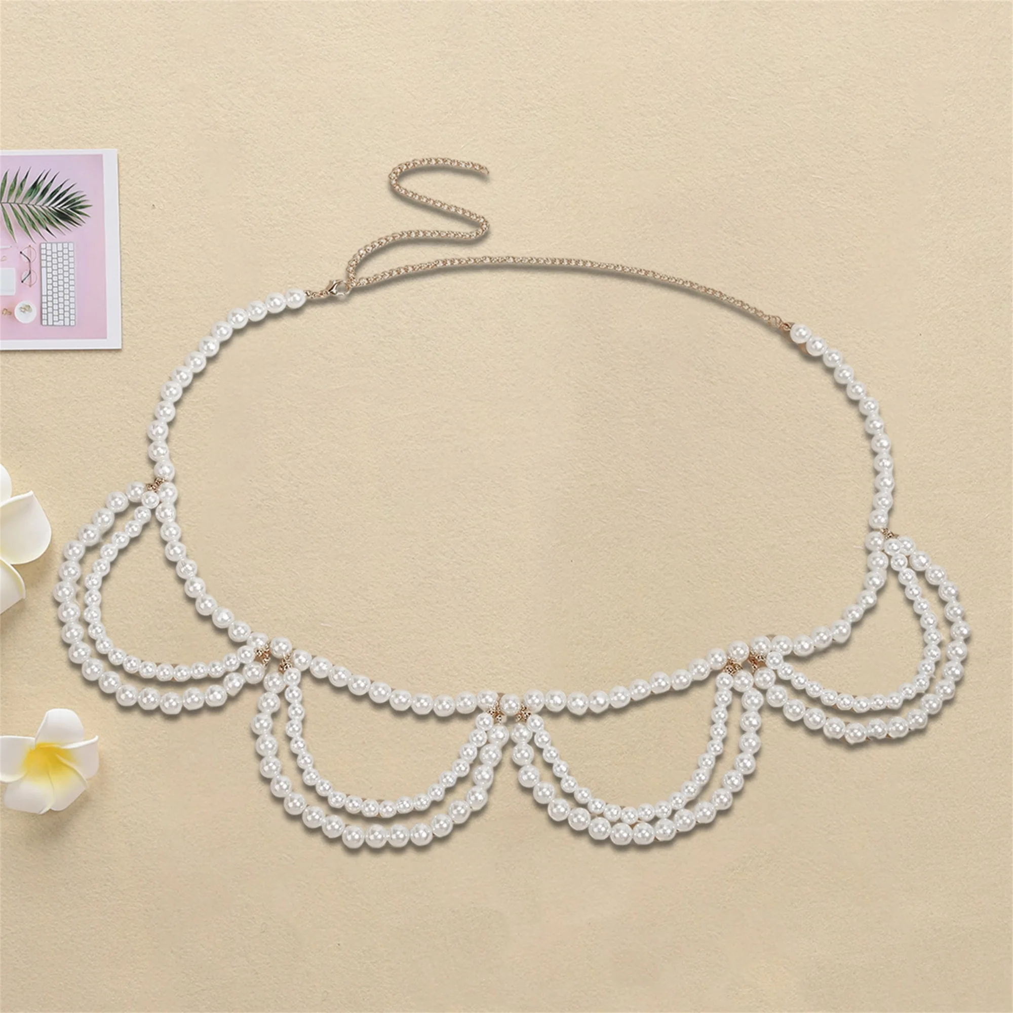 Cintura da donna con strass in cristallo, perline in vita a strati, cintura con fiori in metallo, gioielli, elegante decorazione a catena per il corpo