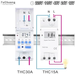 タイマー付きデジタルスイッチ,プログラム可能なDINレール,220v,110v,48v,24v,12v