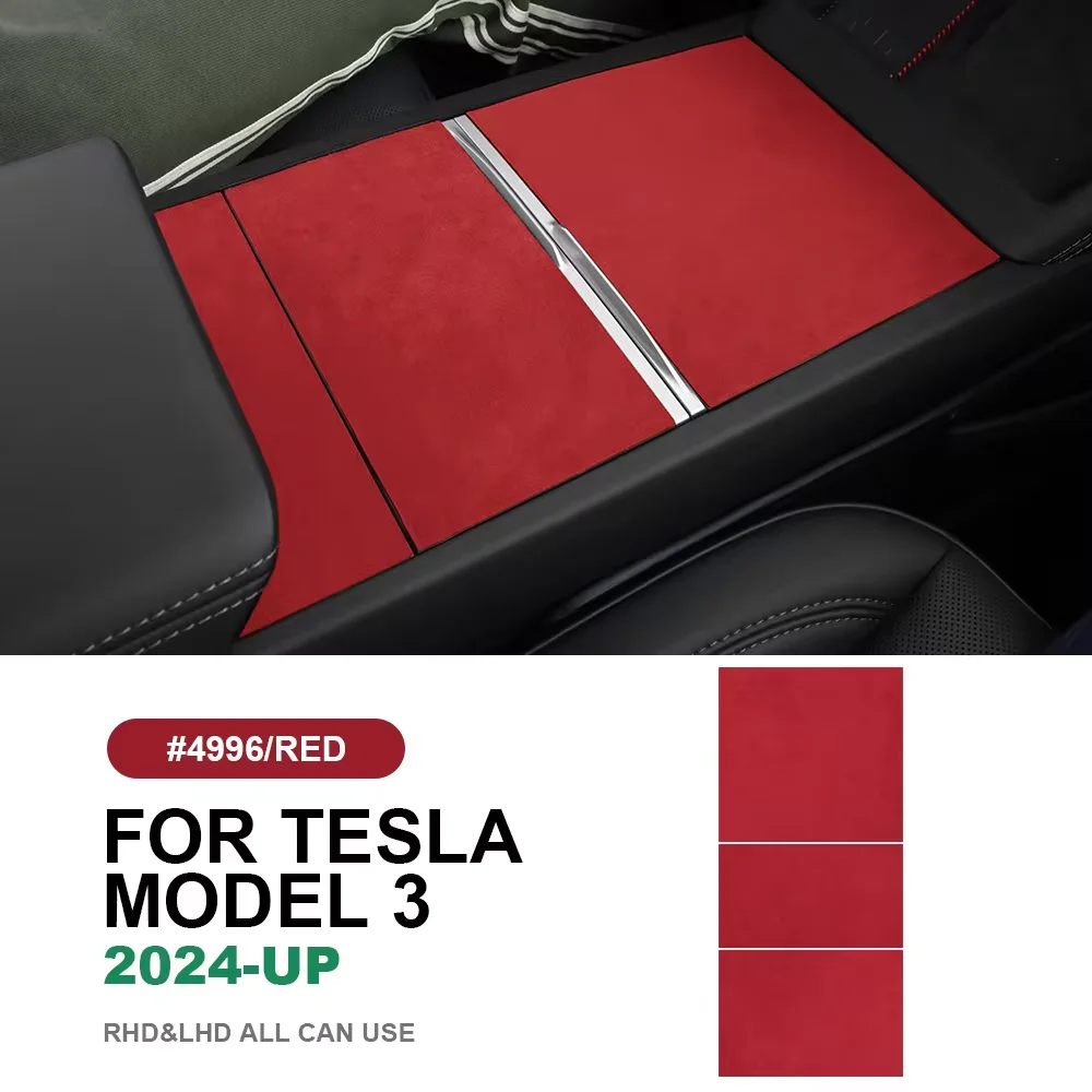 KUNGKIC Italian Top Suede Center Console Storage Box Panel Stickers for Tesla Model 3 Highland 2024-Up Protect Car Accessories