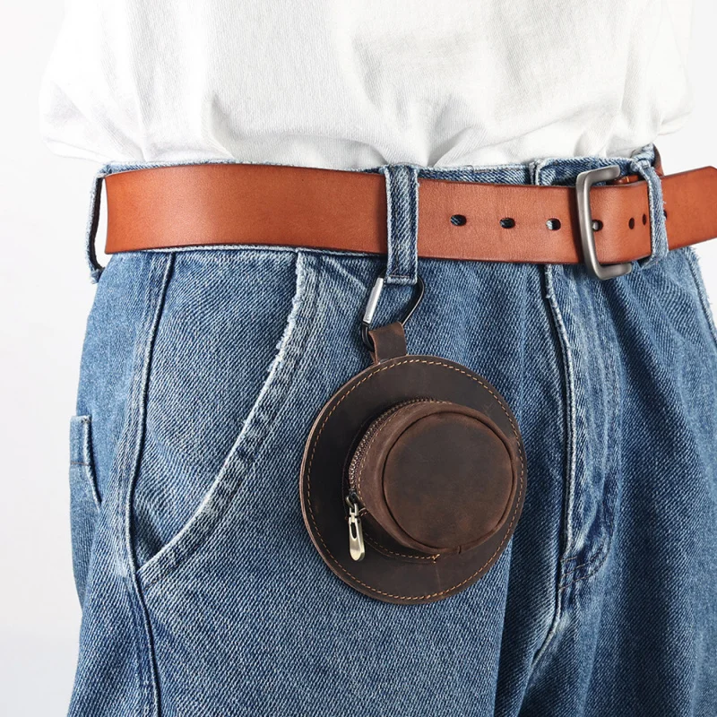 Vintage Genuine Leather Coin Purse Handmade Mini Wallet Unisex Cute Keychain Pouch Small Leather Accessory