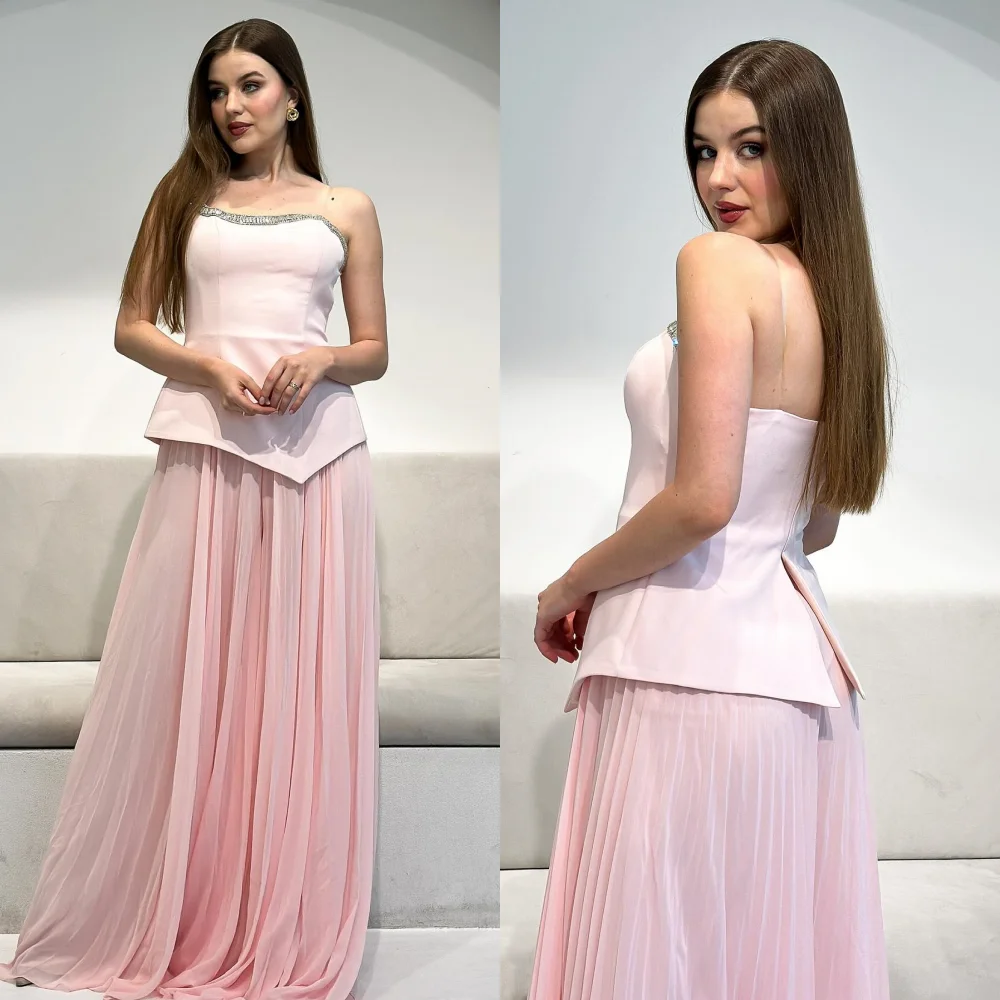 

Customized Modern Style Exquisite Organza Rhinestone Beading Pleat Straight Strapless Long Dresses Bespoke Occasion Dresses Sexy