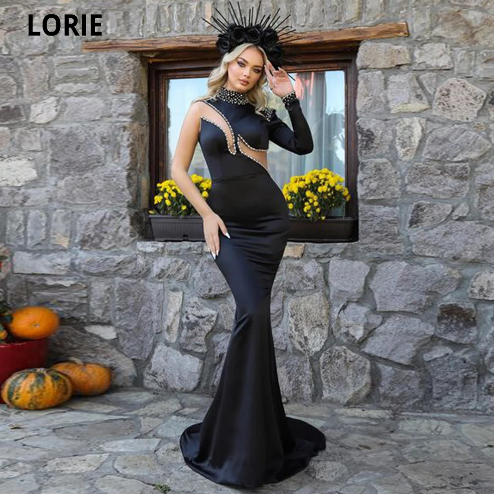 

LORIE Saudi Arabic Mermaid Evening Dresses High Neck Crystals Women Prom Gowns Formal Event Black Party Dress Robes De Soirée