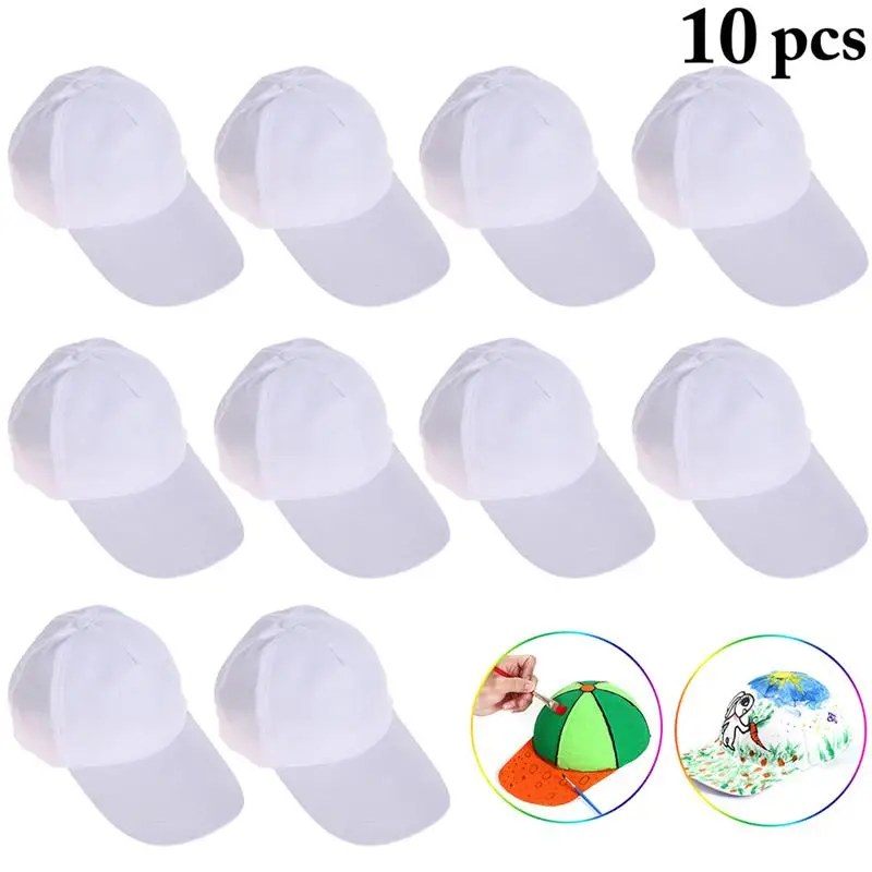 10Pcs Blank Baseball Caps Creative Hats For Painting Adjustable Sports Hats For Little Ones Aged 3-10 Polyester Caps For Hiking