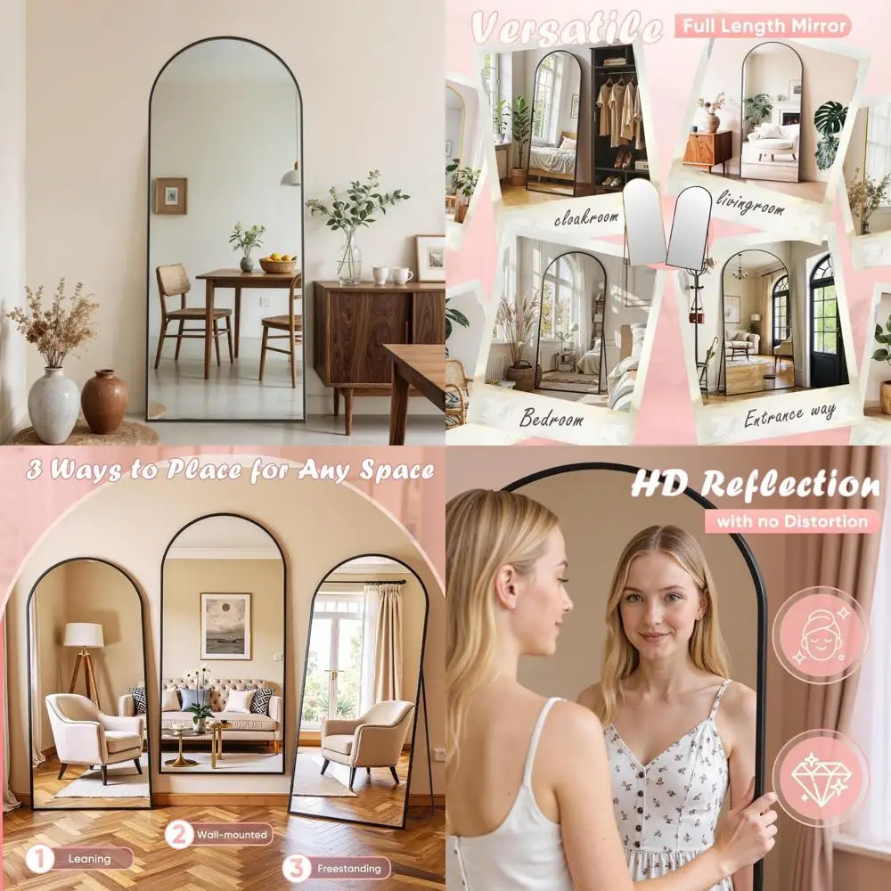 Grote gebogen vloerstaande spiegel, 58 x 18 inch, zwart, ideaal voor het bekijken van het hele lichaam in slaapkamers, badkamers en woonkamers