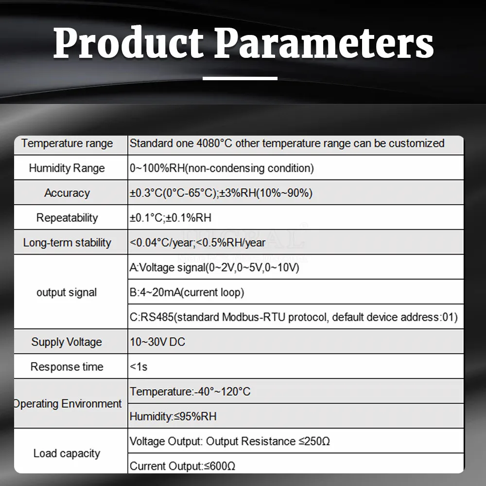 Pipe Temperature and Humidity Sensor RS485 0-2V 0-5V 0-10V 4-20MA Output High Precision Temperature Hygrometer Transmitters