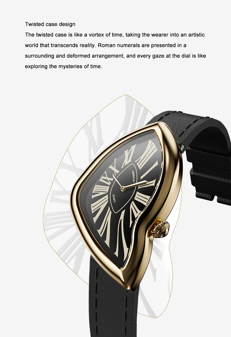 CRONUSART ساعة كوارتز نسائية 28 مللي متر * 46 مللي متر ساعة يد فاخرة للسيدات حافظة غير منتظمة مرآة كريستال سمك 8.1 مللي متر