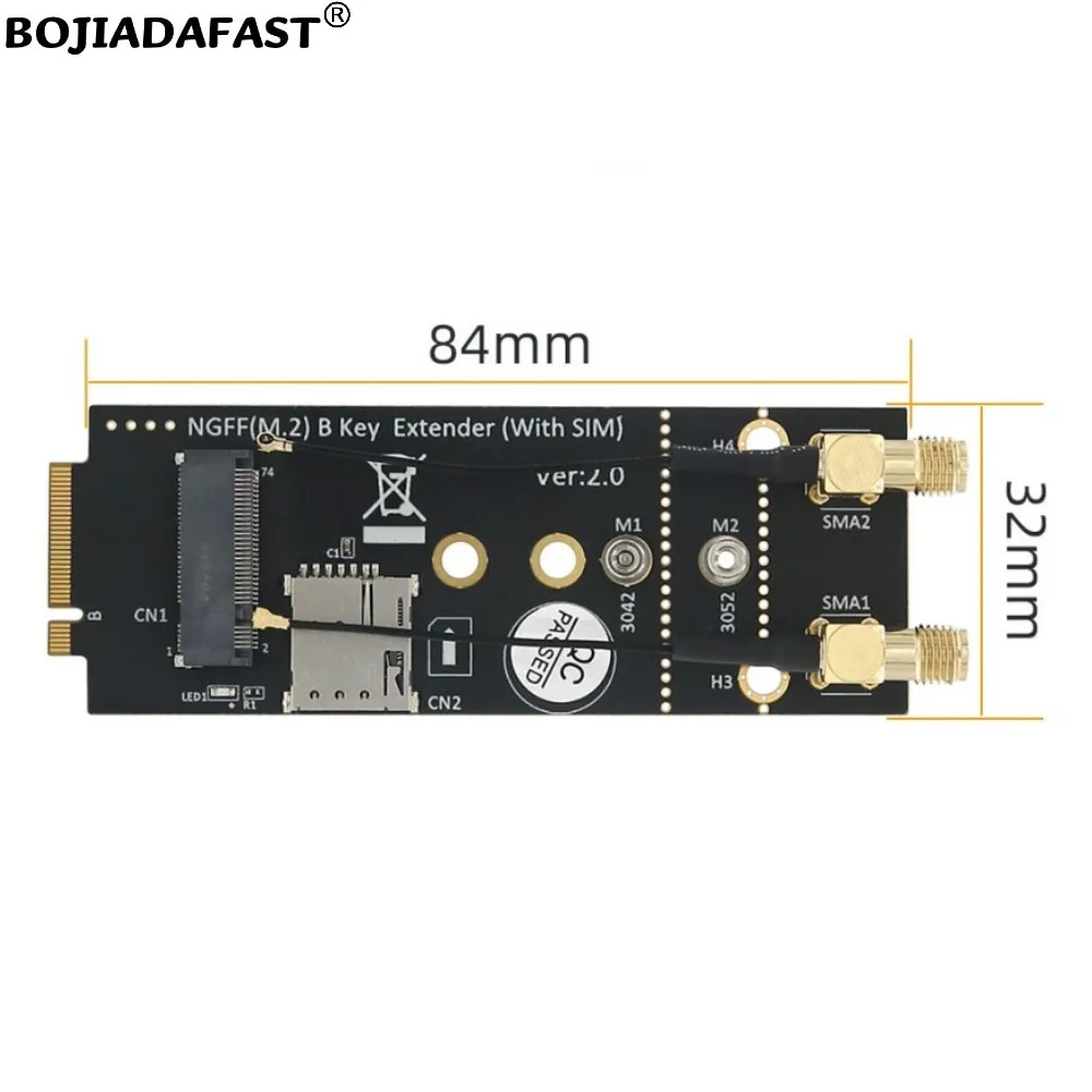 M.2 ngff b-key para chave-b slot adaptador sem fio 1 suporte de cartão nano sim com 2 antenas para módulo de modem gsm 5g 4g 3g lte segunda guerra mundial