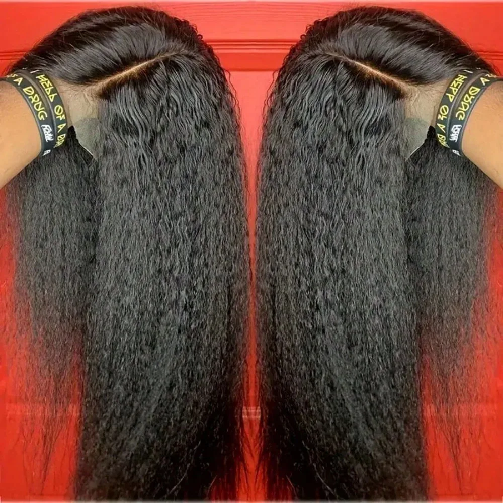 Kinky Straight 13x4 Lace Front Human Hair Wigs For Women Brazilian Bone Colored Straight 5x5 Transparent Lace Frontal CurlyWig