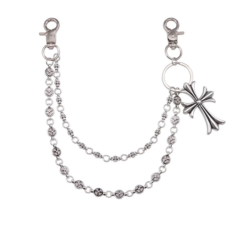 Catena in vita a doppio strato punk argento Decorazioni con rivetti Cintura in metallo a lunghezza regolabile per donna Uomo Cinture stile street Catena per pantaloni