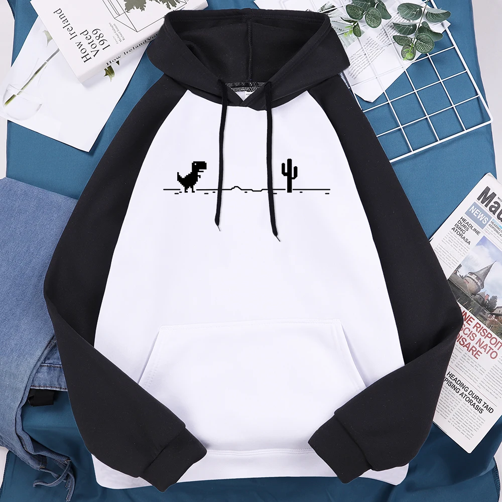 

Mosaic Game Cactus Little Dinosaur Printed Mens Raglan Long Sleeves Simple Kawaii Streetwear Casual All-math O-Neck Male Hoodies