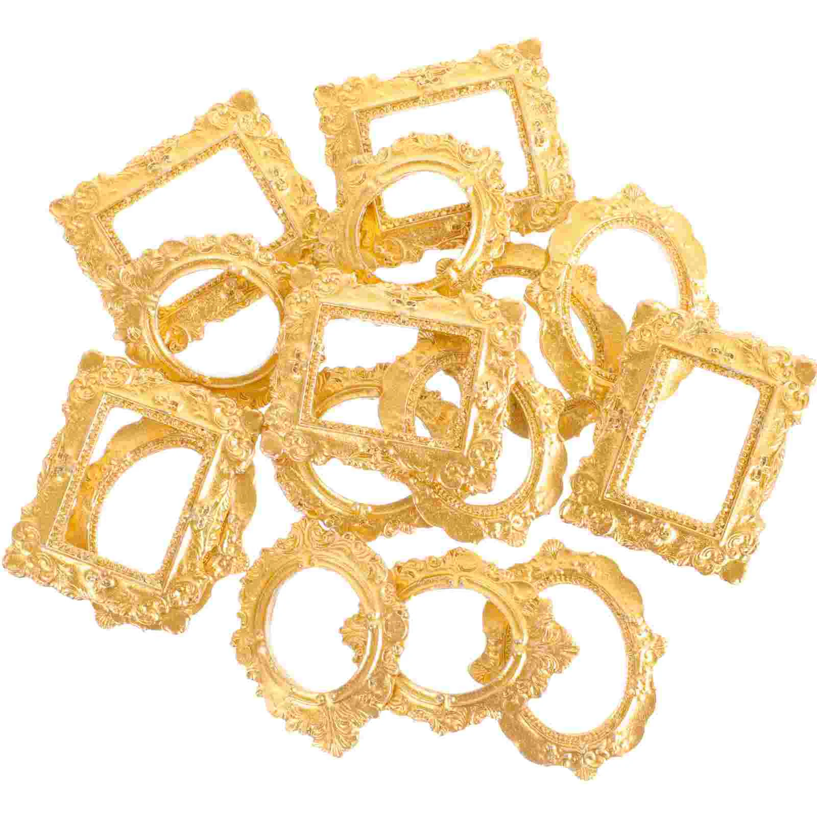 15 Pcs Photo Frame Mini Props Gold Decor Resin Micro Landscape Miniature Picture