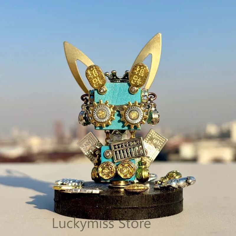 Original Handmade Steampunk Fortune Robot Figurine Viral Niche Desktop Car Dashboard Ornament New Finished Lucky Wealth Gift