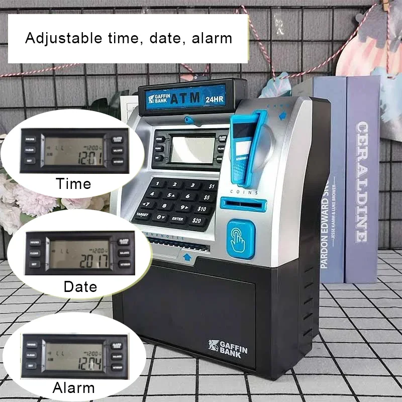 

Children's Toy, Digital Desk Alarm Clock, Money Saving Box, Desktop Decoration, ATM Piggy Bank, Table Clock with Calendar