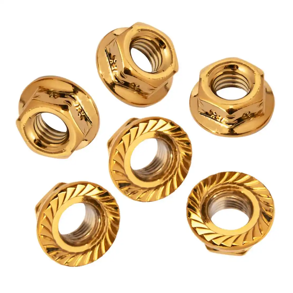 6Pcs Golden Flange M6 Hex Nut Bolt Screw for Motorcycle Bicycle Stainless Steel