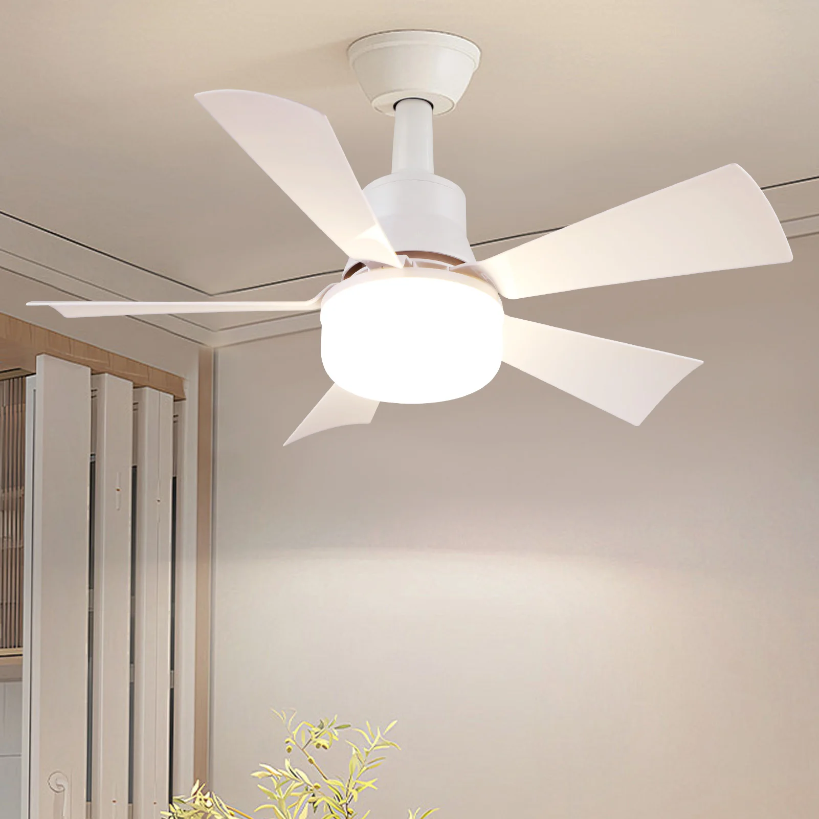 2-in-1 Small Ceiling Fan with Remote Control Wireless Fans 3 Light Colors Timing for Bedroom Kitchen Office Home for Living Room