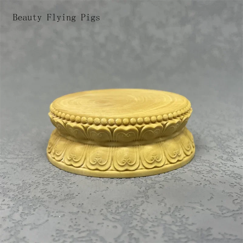 1PCS small boxwood carved lotus circular base standing Buddha statue with raised platform cushion