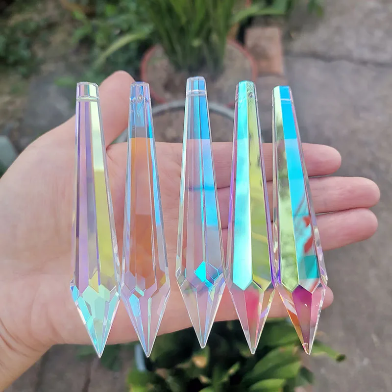 10pcs Crystal  Icicle Drops Prism AB Color Hanging Sun Catcher Chandelier Beads Part Rainbow Maker Home Wedding Decor Ornaments