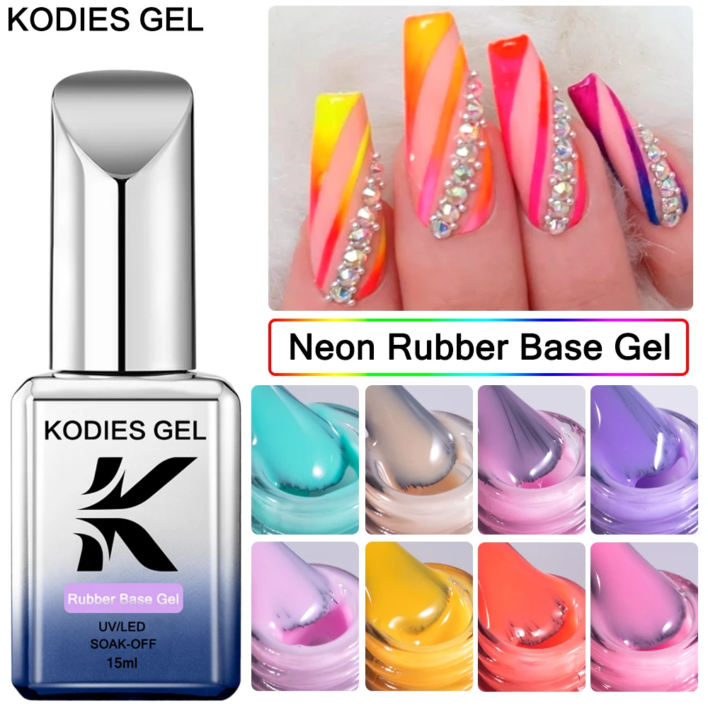 KODIES GEL Neon Rubber Base Gel Polish 15ML Rainbow Summer Color Base Gellak Semi Permanent UV Manicure lacca Nails Art Supply