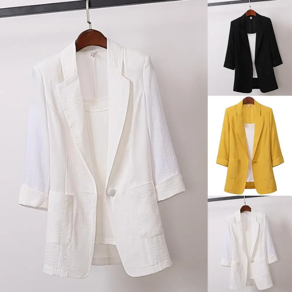 Chaqueta de traje Simple para mujer, Blazer de un botón de Color sólido, Blazer de oficina para mujer, negocios