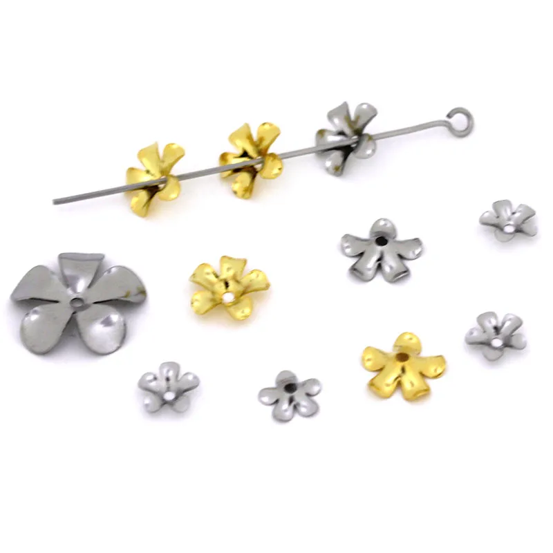 

50Pcs Stainless Steel Flower Bead Caps Gold Petal End Spacer Beads Charms Bead for Jewelry Making Supplies Findings Wholesale