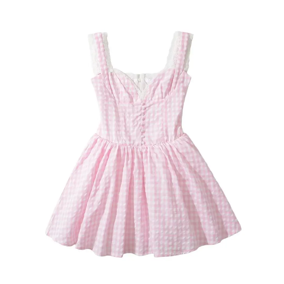 

Autumn New Women's French Pure Desire Sweet Embroidered Lace Waist Puffy Suspender Dress European And American Style Skirt