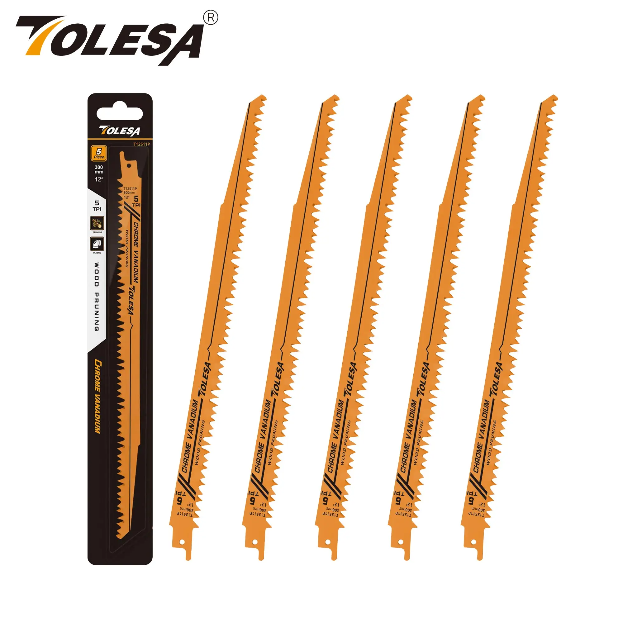 TOLESA 5 PCS 5/6TPI Lâminas de serra alternativas para poda de madeira para corte de tubos de madeira e PVC CRV Lâminas de serra sabre com dentes