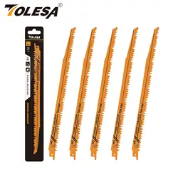 TOLESA 5 uds 5/6TPI hojas de sierra recíproca para poda de madera para corte de tubos de madera y PVC CRV hojas de sierra de sable con dientes afilados