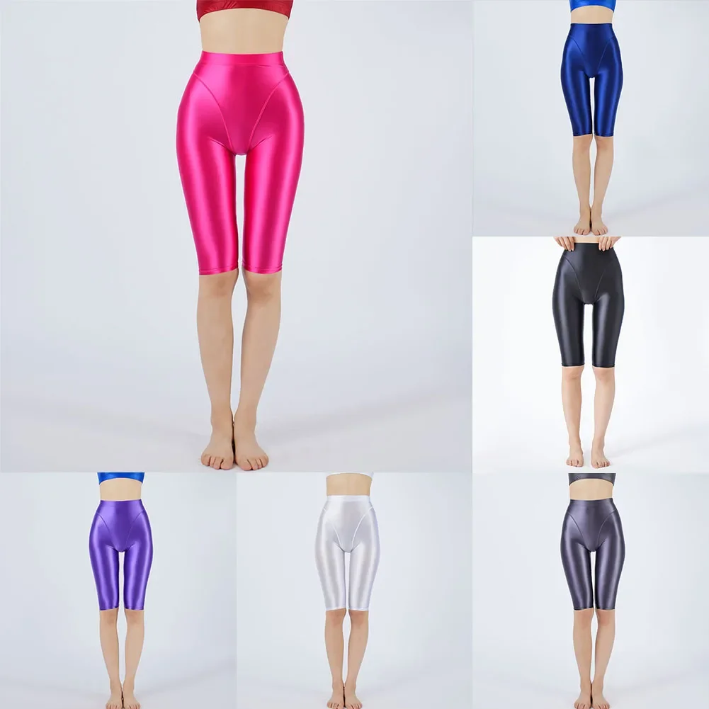 レディースヨガショートパンツ油性光沢のあるシルキー底セクシーなストレッチボディコン無地フィットレディース通気性スリム下着ボクサーパンツ