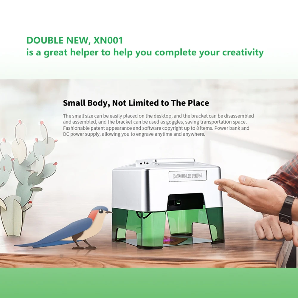Мини-лазерный гравер 3 Вт, портативный логотип, текстовый узор, принтер для меток для домашних животных, деревообработка, деревообрабатывающий лазерный гравировальный станок, рабочая зона 98x88 мм