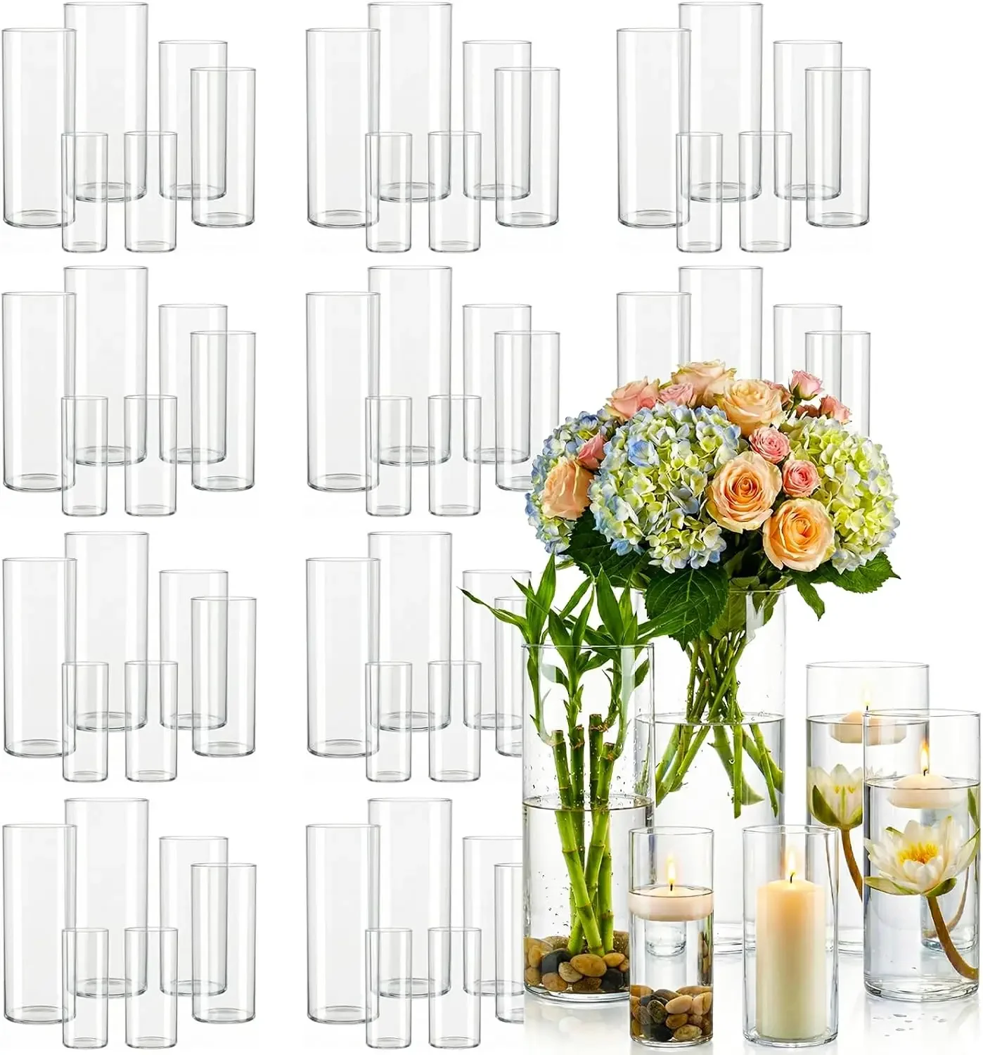 72pcs Big Glass Cylinder Vases 6,8,10 Inch for Centerpieces, Clear Flower Vases for Wedding Decorations and Indoor Home Decor, H
