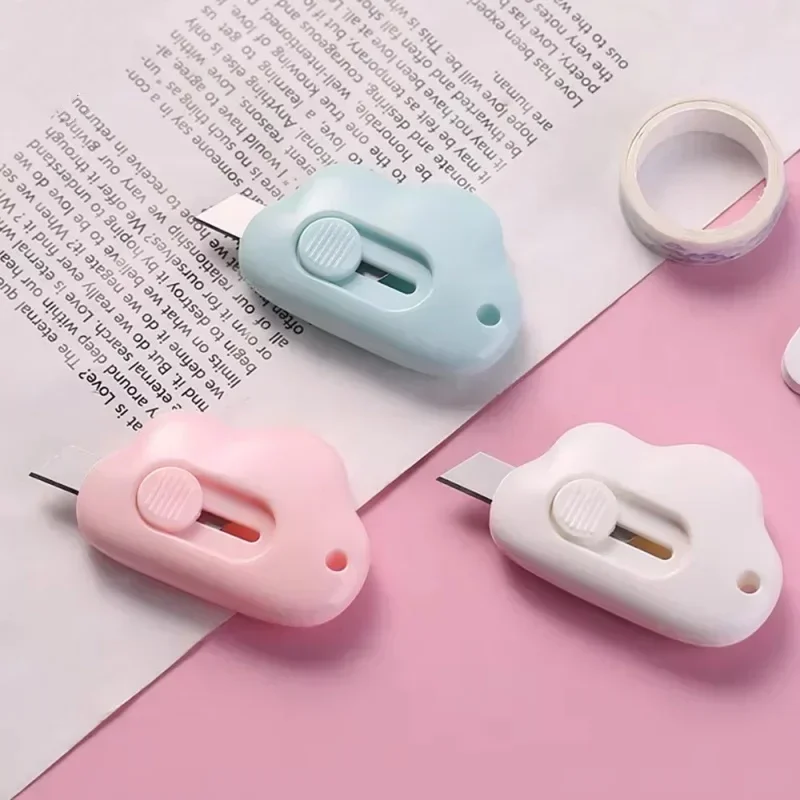 QIANKONG 2024 New 3 Piece Mini Pocket Cloud Art Utility Knife Box Knife Paper Cutter Craft Wrapping Refillable Blade Stationery