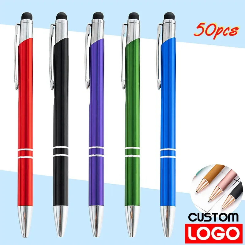 50 Metal Two-wire Touch Screens Press The Writing Office Advertising Pen Text Engraving Custom Logo Laser Engraving Pen